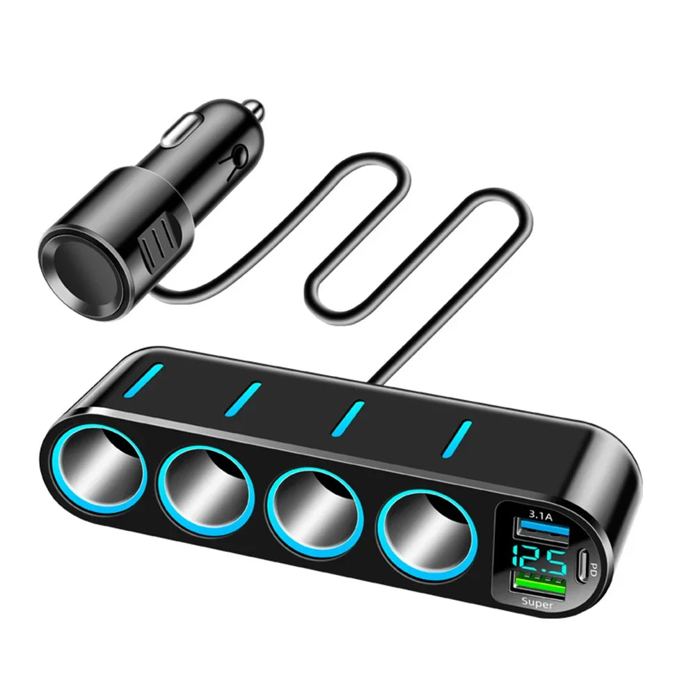 ADAPTADOR CARGADOR DE AUTO 7 EN 1 CON PANTALLA LED