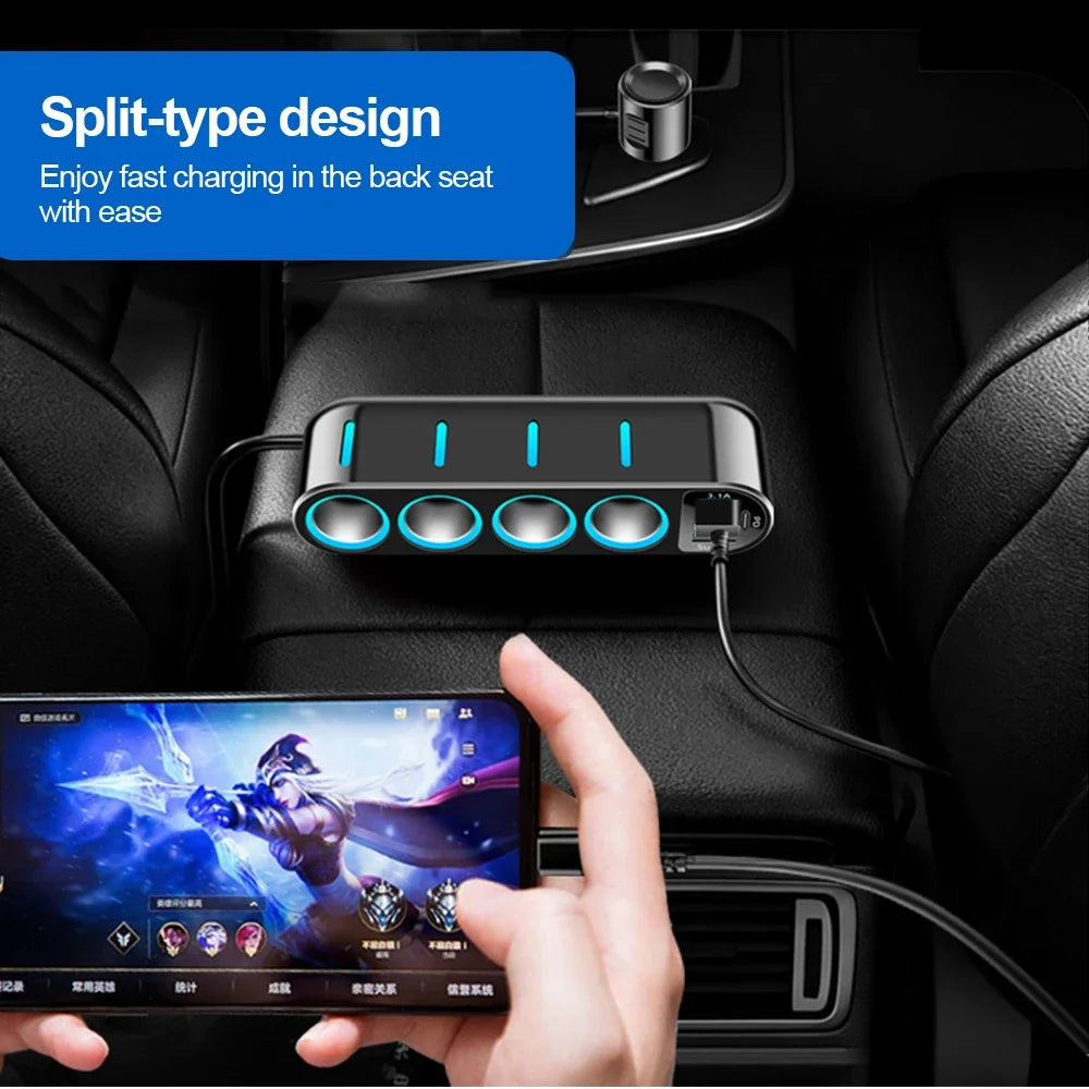ADAPTADOR CARGADOR DE AUTO 7 EN 1 CON PANTALLA LED