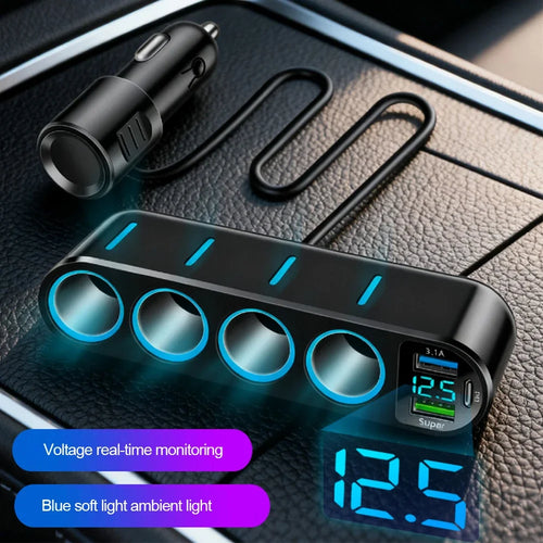 ADAPTADOR CARGADOR DE AUTO 7 EN 1 CON PANTALLA LED