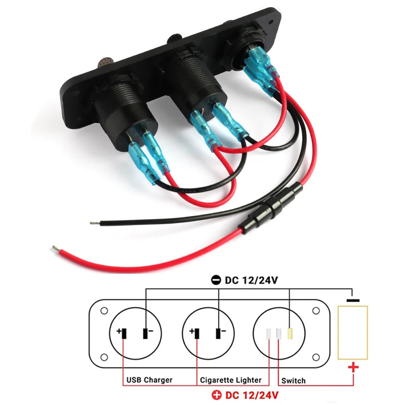 PANEL CARAGADOR 3 EN 1 USB+USB-C TOMA 12V