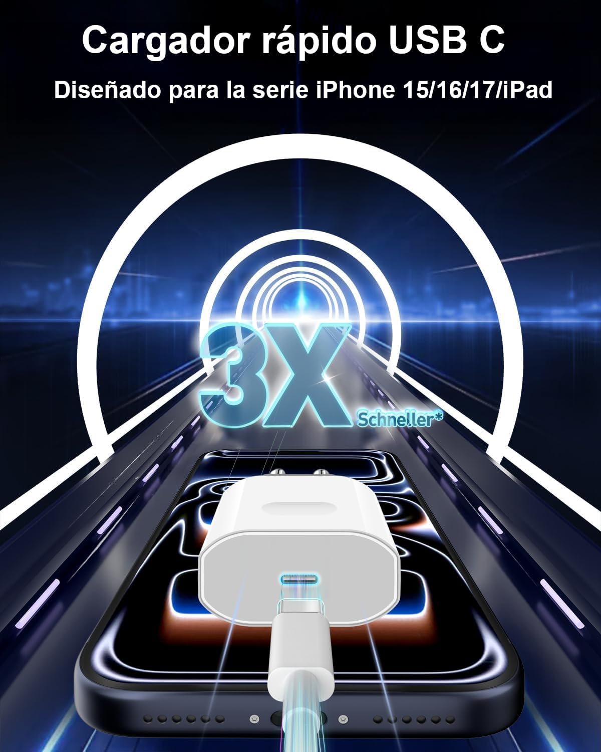 cargador USB-C para iphone con cable de 2 METROS